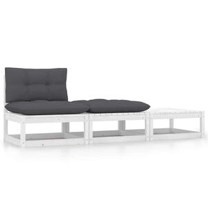 vidaXL Hagesofagruppe med puter 3 deler hvit heltre furu