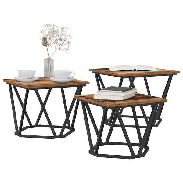 vidaXL Kaffebord 3 pcs Gamle tre Konstruksjonsvirke og st&aring;l