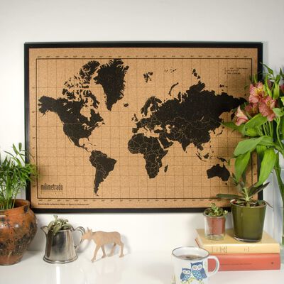 milimetrado Verdenskart korktavle med treramme svart og brun 70x50 cm