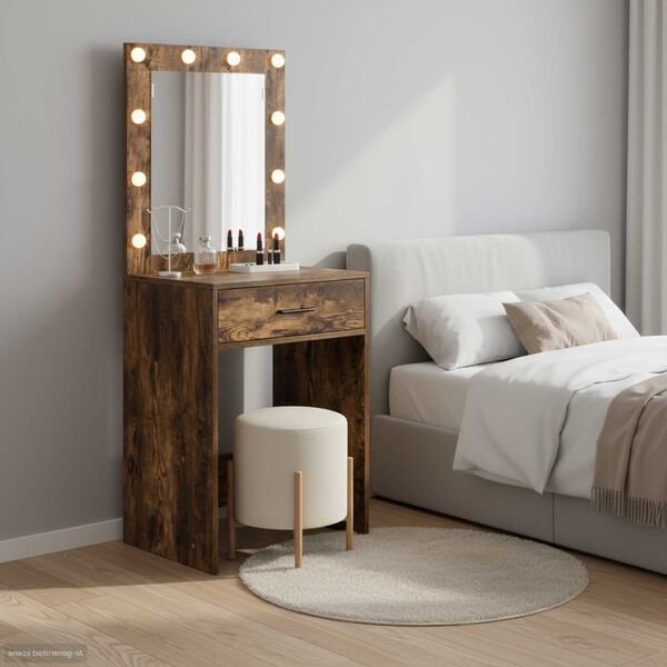 vidaXL Sminkebord med skuff Røkt eik 50 x 41 x 135 cm Konstruert tre
