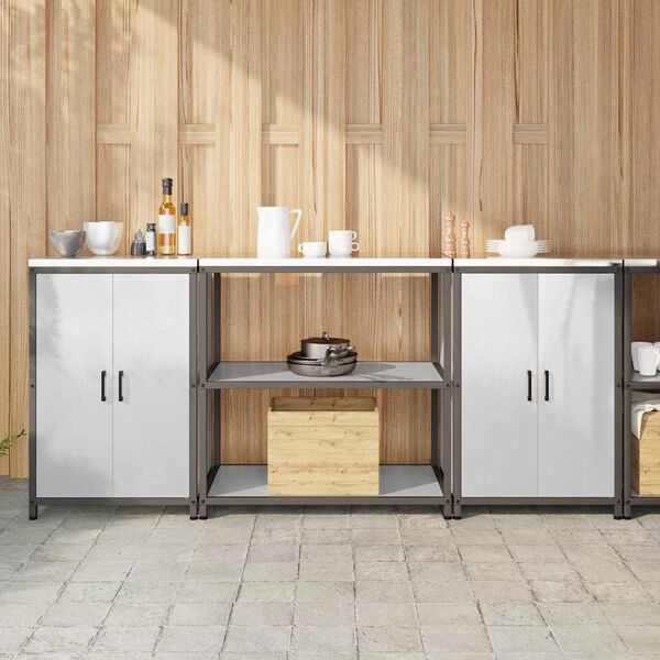 vidaXL Kjøkkenoppbevaringssett med hylle med lagring 3 pcs sølv Stål