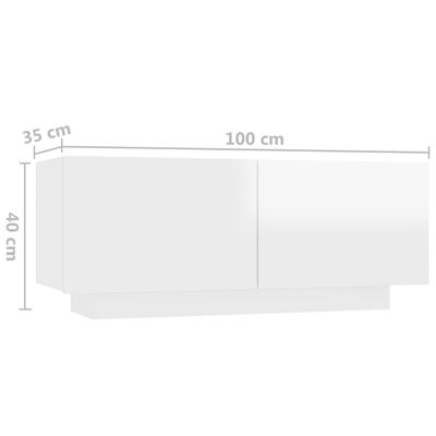 vidaXL Nattbord høyglans hvit 100x35x40 cm sponplate