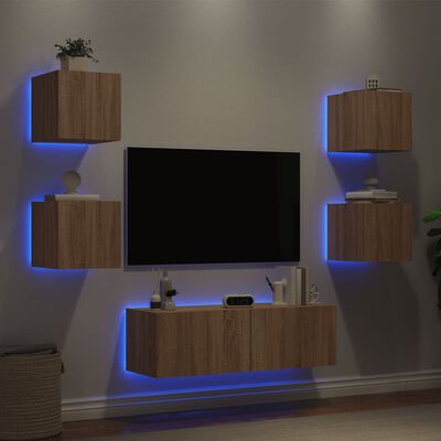 vidaXL Vegghengte TV-benker med LED 5 stk sonoma eik