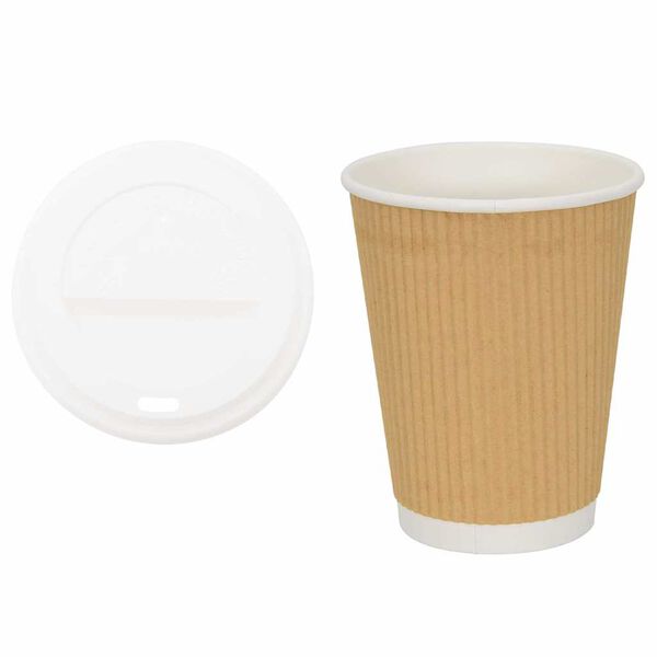 vidaXL Papir kaffekopper med lokk 1000 stk 12oz 300 ml