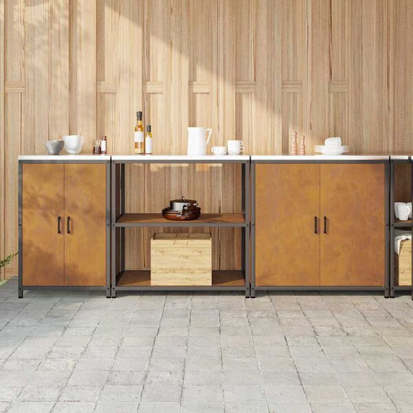 vidaXL Kj&oslash;kkenoppbevaringssett med hylle 3 pcs Rusten Cortenst&aring;l