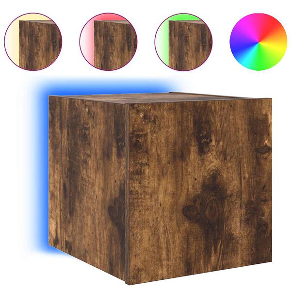 vidaXL Vegghengt TV-benk med LED r&oslash;kt eik 30,5x35x30 cm