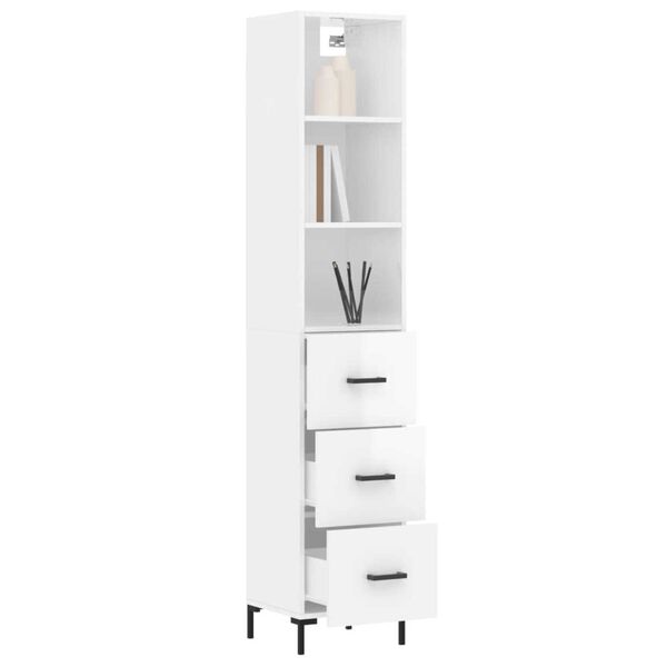 vidaXL Highboard h&oslash;yglans hvit 34,5x34x180 cm konstruert tre