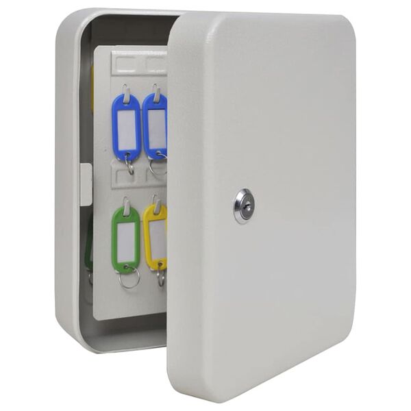 vidaXL N&oslash;kkelboks med l&aring;s Elfenben 20 x 7,5 x 25 cm St&aring;l