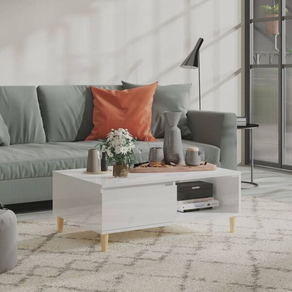 vidaXL Salongbord h&oslash;yglans hvit 90x60x35 cm konstruert tre