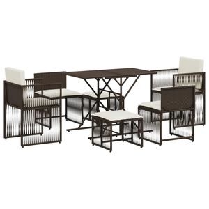 vidaXL Hagespisegruppe med puter 7 deler polyrotting brun