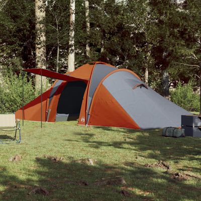 vidaXL Kuppeltelt for camping 6 personer grå og oransje vanntett