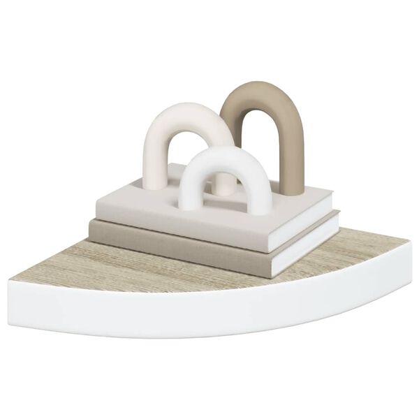 vidaXL Hj&oslash;rnehyller vegghengt 4 stk eik og hvit 25x25x3,8 cm MDF