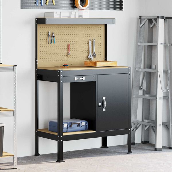 vidaXL Arbeidsbenker med skuff Svart 90 x 49 x 141 cm Konstruert tre