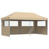 vidaXL Sammenleggbart partytelt pop-up med 3 sidevegger beige