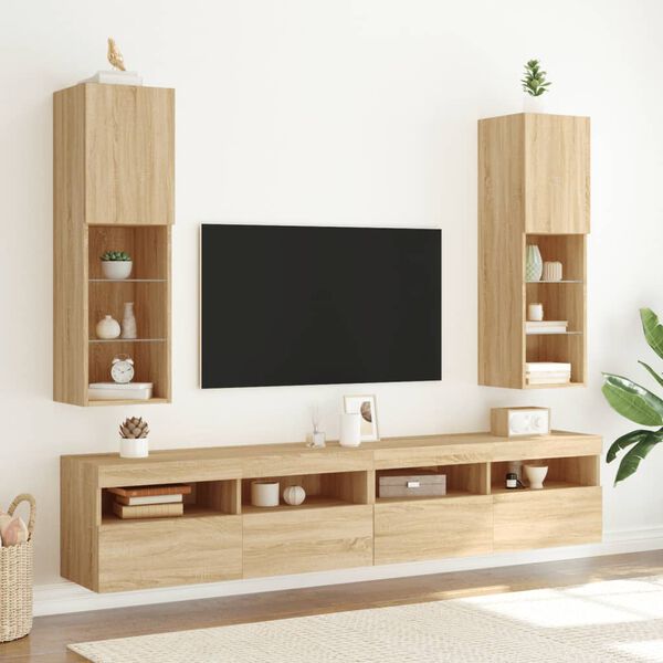 vidaXL TV-benk med LED-lys sonoma eik 30,5x30x102 cm