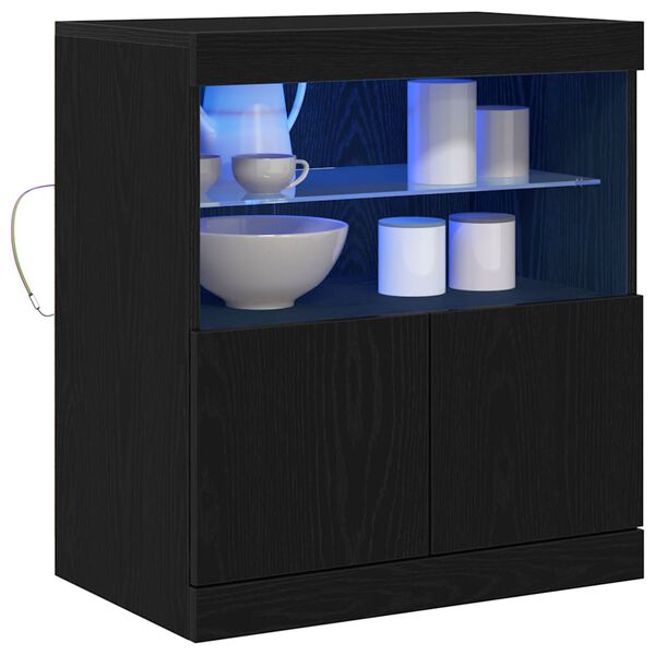 vidaXL LED sideboard Svart 60,5 x 37 x 67 cm Konstruert tre
