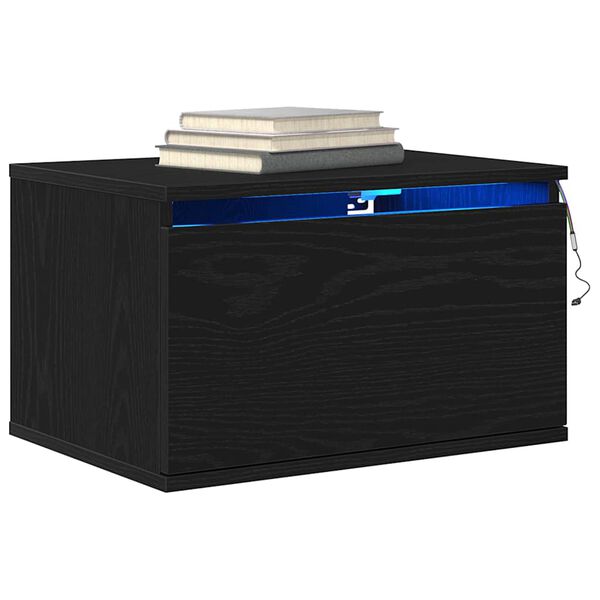 vidaXL Vegghengt nattbord Svart Eik 50 x 36 x 30 cm Konstruert tre