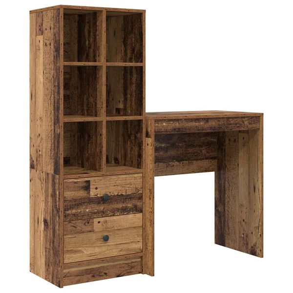 vidaXL Skrivebord med skuff 2 pcs Gammelt tre