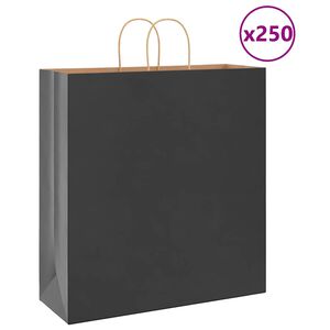 vidaXL Papirposer 250 stk med h&aring;ndtak svart 45x17x48 cm