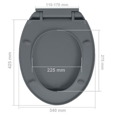 vidaXL Toalettsete myktlukkende med hurtigutløsing grå oval