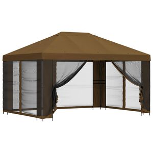 vidaXL Hagepaviljong med sidevegger 4 &times; 3 m Gr&aring;brun Polyester og st&aring;l