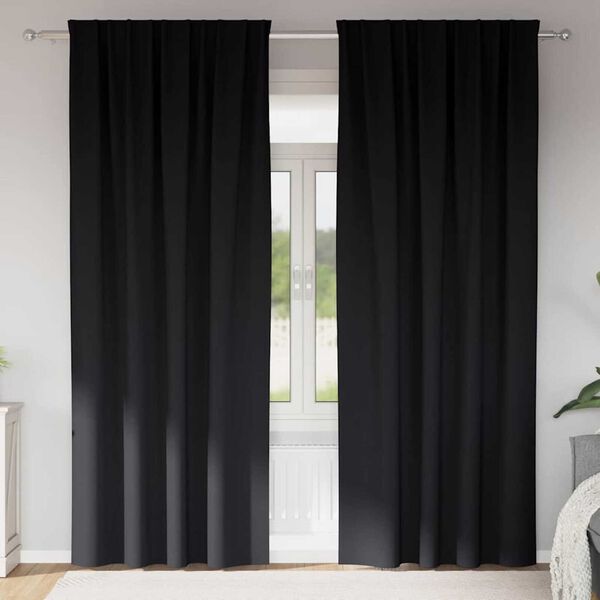 vidaXL Mørkleggende Gardiner med Ringer 2 pcs Svart 245 x 140 cm