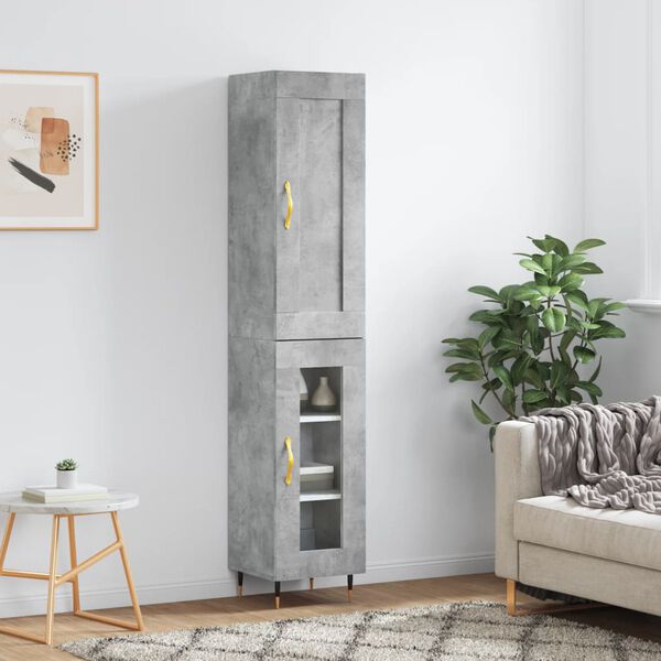 vidaXL Highboard betonggr&aring; 34,5x34x180 cm konstruert tre