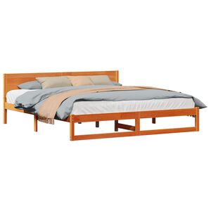 vidaXL Sengestamme med hodegjerde Vokset Brun 200 x 200 cm Massiv furu