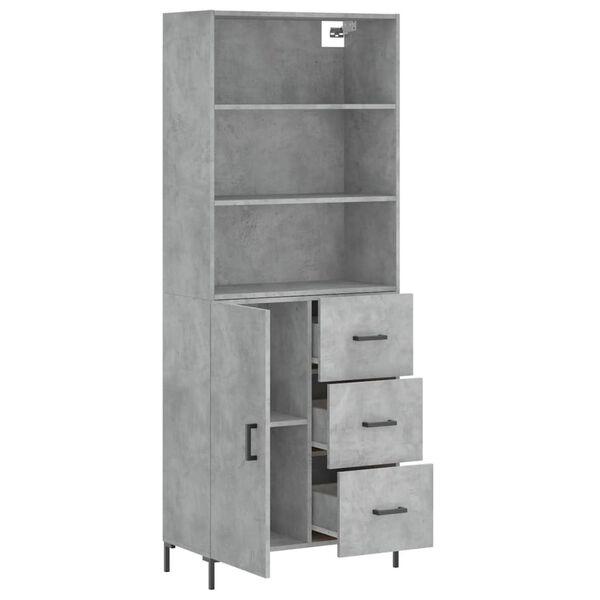 vidaXL Highboard betonggr&aring; 69,5x34x180 cm konstruert tre