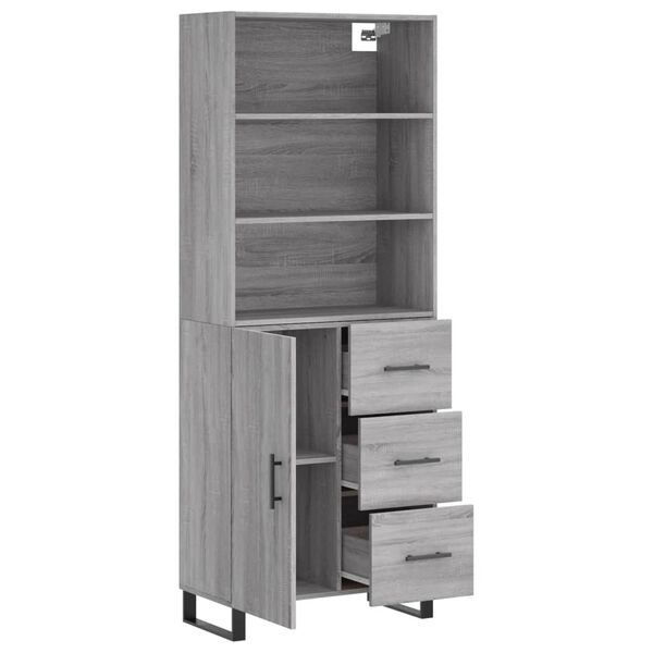 vidaXL Highboard gr&aring; sonoma 69,5x34x180 cm konstruert tre