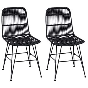 vidaXL Spisestol 2 stk. Rattan og St&aring;l Svart 41 x 55 x 85 cm