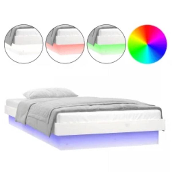 vidaXL Sengeramme med LED hvit 90x200 cm heltre