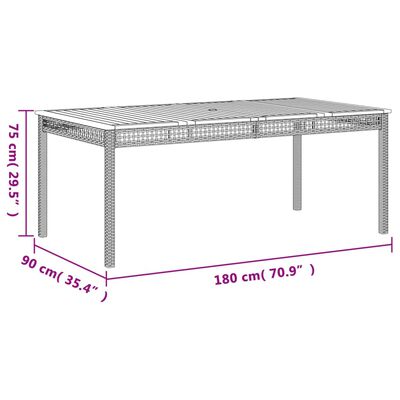 vidaXL Hagebord grå 180x90x75 cm polyrotting og akasie