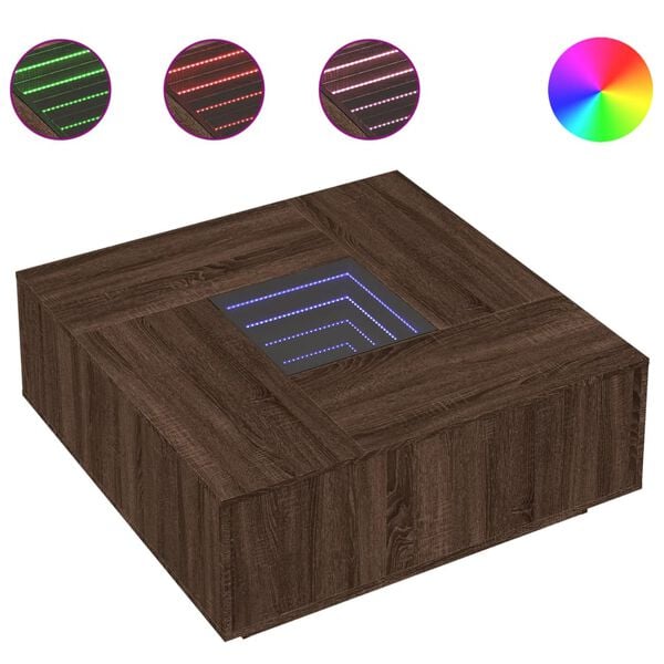 vidaXL Salongbord med Infinity LED brun eik 100x100x40 cm