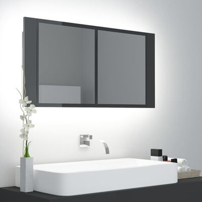 vidaXL LED-speilskap høyglans grå 90x12x45 cm akryl