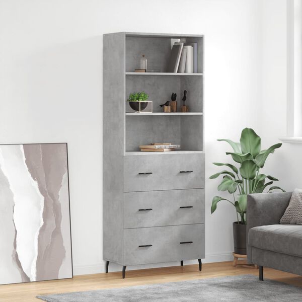 vidaXL Highboard betonggr&aring; 69,5x34x180 cm konstruert tre