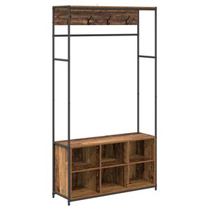vidaXL Knaggrekker med sko benk Gammelt tre 100 x 32 x 180,5 cm