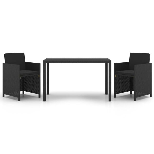 vidaXL Hagespisegruppe med puter 3 deler polyrotting svart