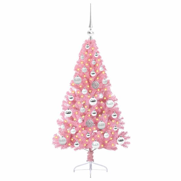 vidaXL Kunstig Forh&aring;ndsopplyst Juletre med 150 LED Rosa 120 cm PVC