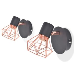 vidaXL Vegglampe 2 stk E14 svart og kobber