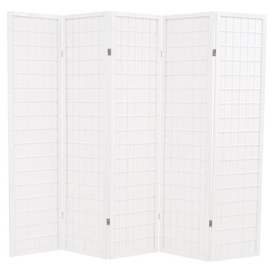 vidaXL Sammenleggbar romdeler 5 paneler japansk stil 200x170 cm hvit