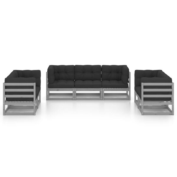 vidaXL Hagesofagruppe med puter 7 deler heltre furu