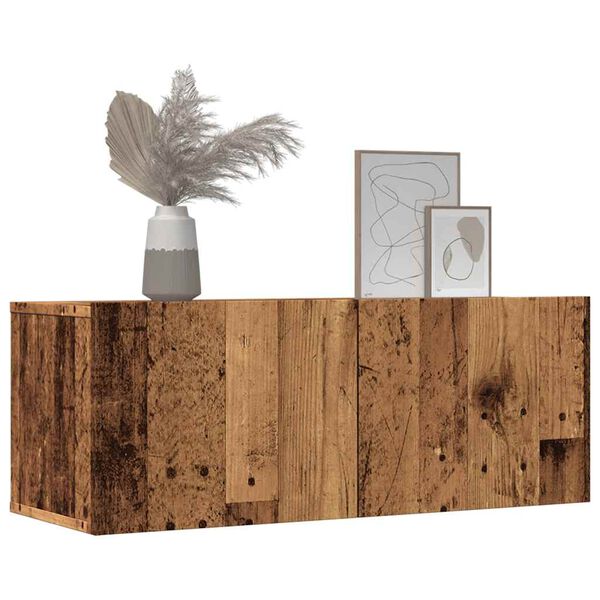 vidaXL Veggmonterte TV-benker 2 stk gammelt tre 80x30x30 cm