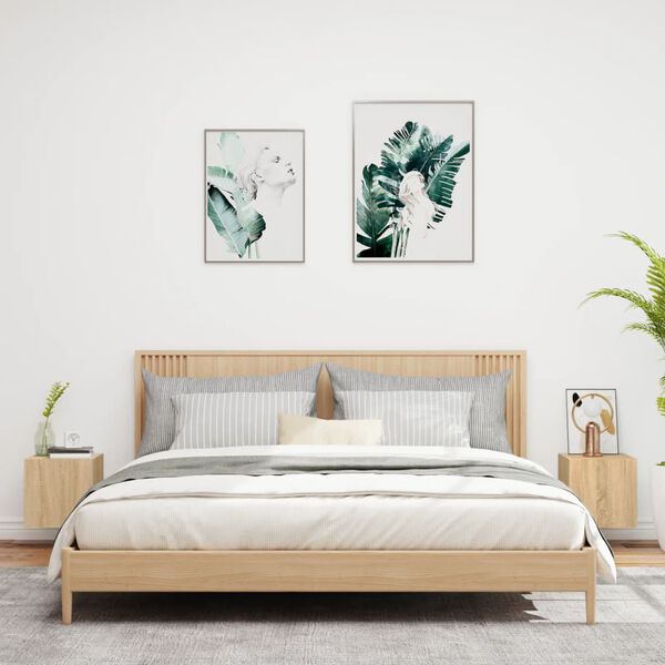 vidaXL Vegghengte TV-benker med LED 2 stk sonoma eik 30,5x35x30 cm