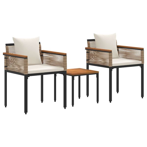 vidaXL Utem&oslash;belsett med pute 3 pcs Beige og kremhvitt PE Rattan