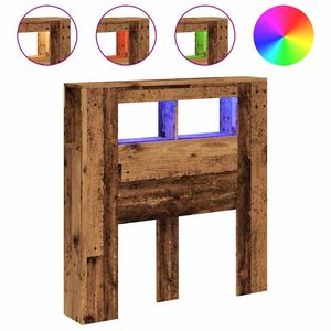 vidaXL Sengegavl med LED gammelt tre 100x18,5x103,5 cm konstruert tre