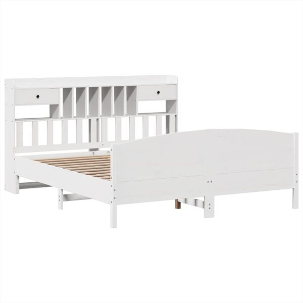 vidaXL Seng med bokhylle uten madrass hvit 180x200 cm heltre furu