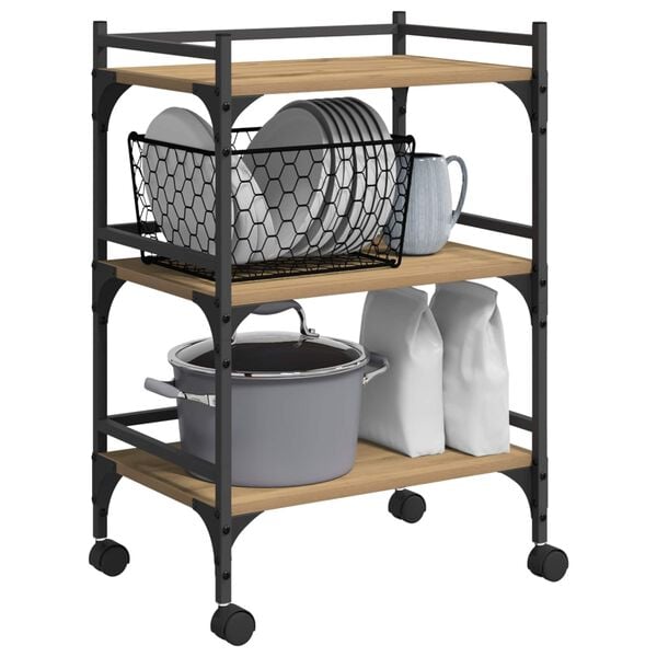 vidaXL Kj&oslash;kkenvogn Artisan Eik 50 x 35 x 75.5 cm Konstruert tre