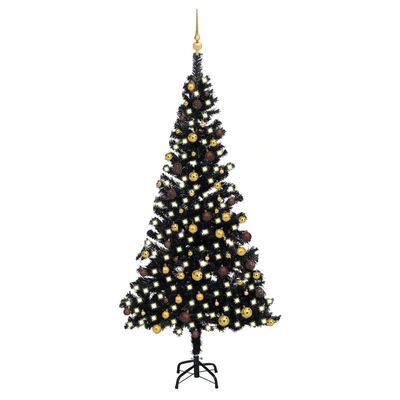 vidaXL Forhåndsbelyst kunstig juletre med kulesett svart 210 cm PVC
