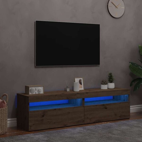 vidaXL TV-benk med LED-lys 2 stk artisan eik konstruert tre